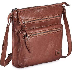 🆕Women Cognac Washed Vintage Real Leather Small Crossbody Handbag Shoulder Bag